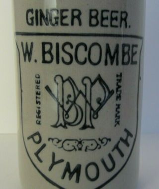 Stoneware Pottery W.  Biscombe Plymouth Advertising Ginger Beer Bottle. 2
