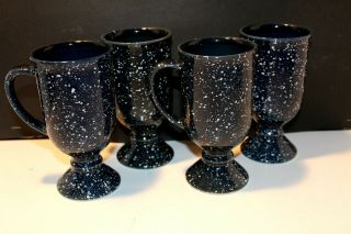 Set Of 4 Otagiri Japan Tall Footed Coffee Mugs Blue Speckled Stoneware 8 Oz
