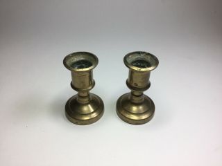 Pair Vintage Mid Century Turned Polished Brass Candlestick Holders Italy Lv