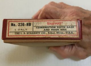 Vintage Starrett Machinist Tools Combination Depth Gage And Hook Rule