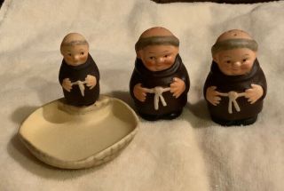 Goebel Friar Tuck Monks - Candy Dish Sizes Zf 43/0 - W/ Salt Peppershakers