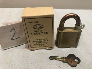 Vintage Taylor Lock Co Padlock W/ Key & Box Nos - Old - Stock 2