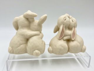 Vtg Pair Homco Bunny Rabbit Figurines Porcelain He Loves Me,  Love is Wonderful 2