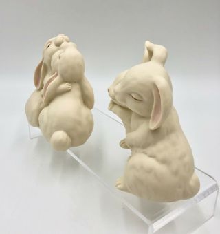 Vtg Pair Homco Bunny Rabbit Figurines Porcelain He Loves Me,  Love is Wonderful 3