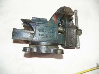 Vintage Sears 3 - 1/2  Jaw Swivel Anvil Bench Vise Cast Iron Vice Made In Usa