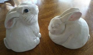 The Stone Bunny Inc Figurines White Rabbits Telle M.  Stein”2012 Yard Art Signed