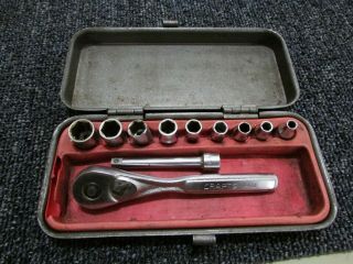 Vintage Craftsman 1/4 " Socket Set Tear Drop Ratchet Extension Usa Red Tray Box