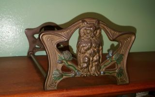 Antique Brass Art Nouveau Owl Book Ends 513 Sliding Adjustable Expandable Vtg