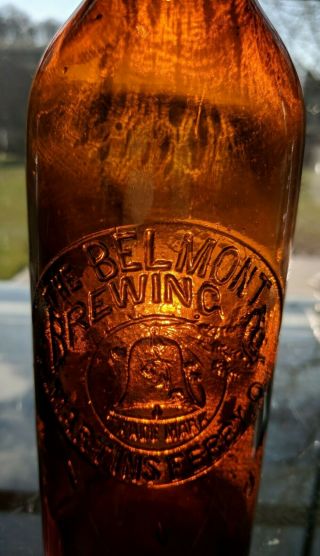 The Belmont Brewing Co Martins Ferry Ohio OH Amber Quart Blob Top Beer Bell 2