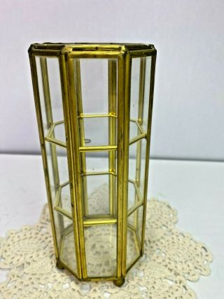 Glass And Brass Small Display Case For Trinkets Octagon Shape