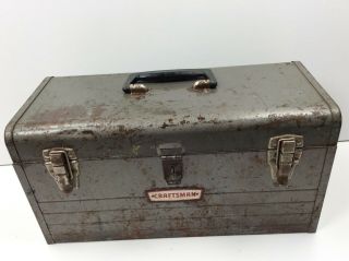 Vintage Metal Craftsman Crown Logo Mechanics Toolbox W/tray Grey W/wear
