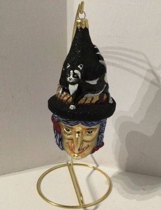 Slavic Treasures Poland Black Cat Witch Halloween Blown Glass Ornament