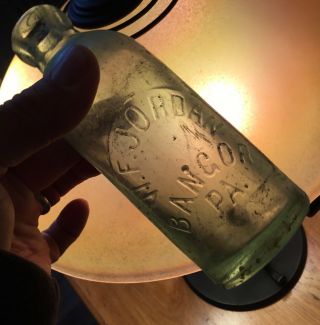 1800s Hutch Soda Bottle W F Jordan Bangor Pa Advertising