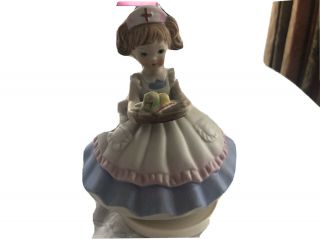 Vintage Nurse Figurine Rotating Music Box Bisque Porcelain