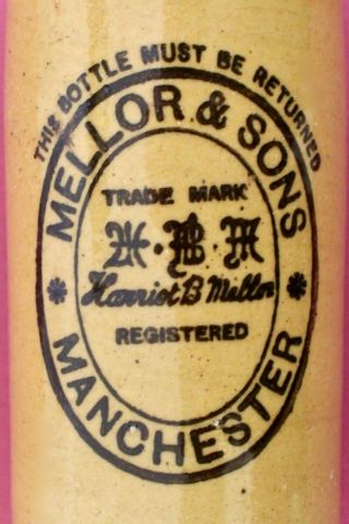 Vintage C1900s Mellor & Sons Longsight Manchester Stone Ginger Beer Bottle
