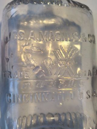 Jos.  A.  Magnus & Co.  Embossed Dragon Trade Mark Whiskey Flask Cincinnati,  O