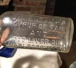 J.  L Mathieu’s Old Bottle Syrup Of Tar And Cod Liver Oil Marlboro Mass