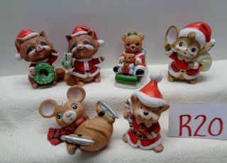 6 Vintage Homco Home Interiors Christmas Raccoon Mice Bear Figurines R20