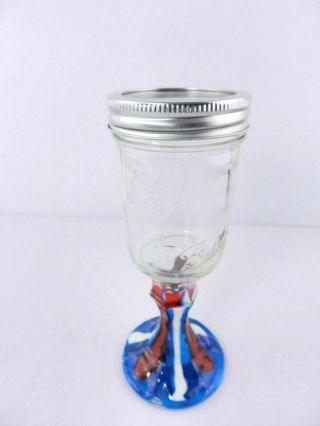Unique Glass Ball Canning Small Jar On A Blue White Red Base