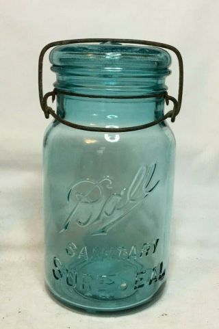 Old Blue Large Mouth Glass Lid Ball Sanitary Sure Seal Fruit Canning Jar In24