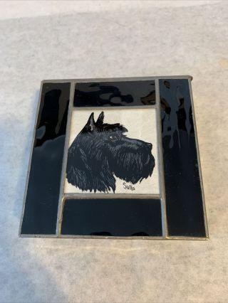 Black Stain Glass Scottie Dog Trinket Box Handmade
