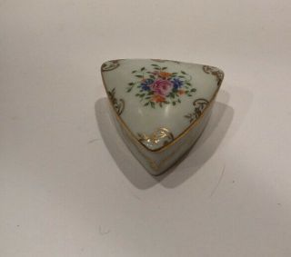 Antiq Vtg F.  M Limoges France Small Trinket Box Dish For Rings Gold & Floral