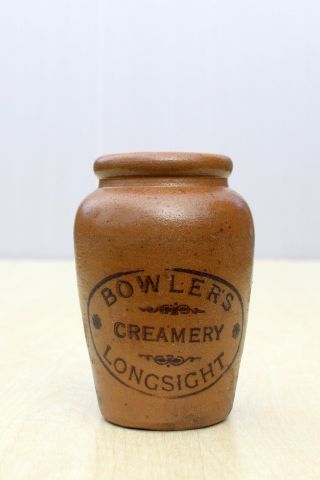 Vintage C1900s Bowlers Creamery Longsight Manchester Stoneware Cream Pot Jar