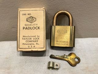 Vintage Taylor Lock Co Padlock W/ Keys & Box Nos - Old - Stock