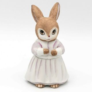 Vintage Lefton Porcelain China Rabbit Trinket Box Hand Painted Bunny Easter
