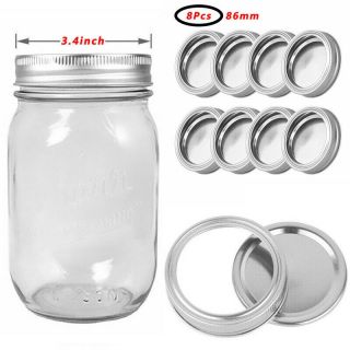8 Replacement Screw Bands Rings Seal Lid W/discs For Wide Mouth Mason Jar 86mm