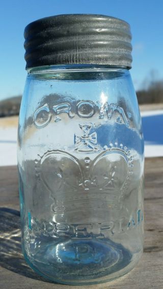 Htf Aqua Imperial Midget Pint Sweetheart Crown Fruit Jar Con