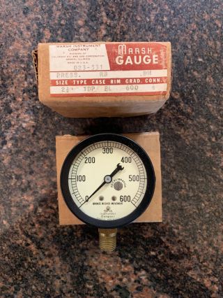 Vintage Jas P Marsh Co 0 - 600 Psi Bronze Brushed Movement Pressure Gauge Nos