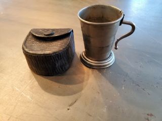 Vintage Collapsible Cup With Fitted Leather Case 2 3/4 " To 1 "