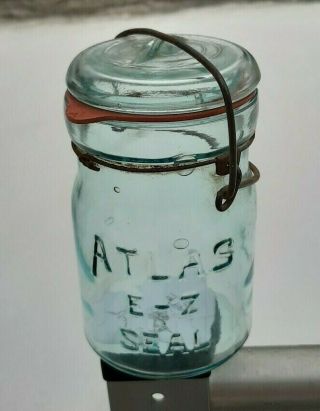 Vintage Canning Jar 6” Tall Olive Green Atlas E - Z Seal Pint Wire Closure