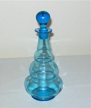 Blue Glass Decorative Genie Bottle W/glass Stopper,  8 - 3/4 " Tall (short Genie)
