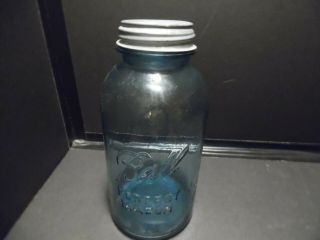 Vintage Half Gallon Blue Glass Ball Mason Canning Fruit Jar Zinc Lid