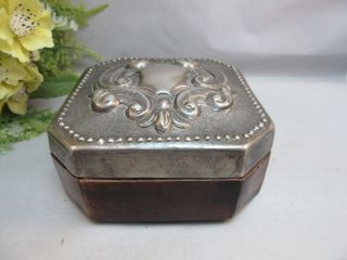 Wood Box With Ornate Hand Tooled Metal Lid