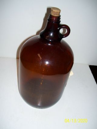 Vintage Amber Brown Glass 1 Gallon Bottle Jug W/cork