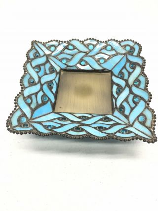 Partylite Spring Water Square Pillar Candle Holder Tiffany Style Blue Glass