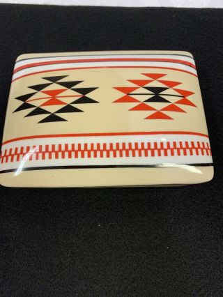 Trinket Cigarette Dish Double Playing Card Deck Box Ceramic Southwest Red Black