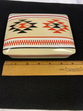 Trinket Cigarette Dish DOUBLE PLAYING CARD Deck BOX Ceramic Southwest Red Black 2