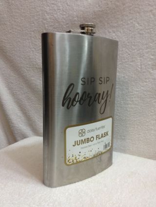 Jumbo " Sip Sip Hooray " Alcohol Liquor Flask 12 " Stainless Fathers Day Gift 64oz