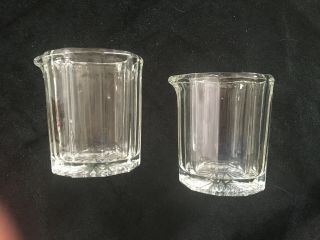 2 Vintage Small Milk Creamer Pitchers Clear Glass Sun Burst Pattern W/ No Handle