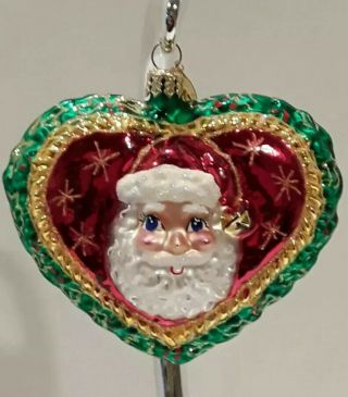 Radko 2 Sided Heart Of Christmas 3.  75 " Santa & Tree Glass Ornament 01 - Hoc - 01