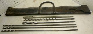 Vintage Stanley No.  180 18 " Extension For Brace Bits With Leather Case 5 Bits