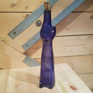 Happy Cat Cobalt Blue Glass Wine Bottle Rheinhessen 13 " Tall Empty - Swanky Barn