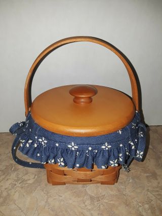 1997 Longaberger Fruit Basket With Wood Lid And Fabric Liner