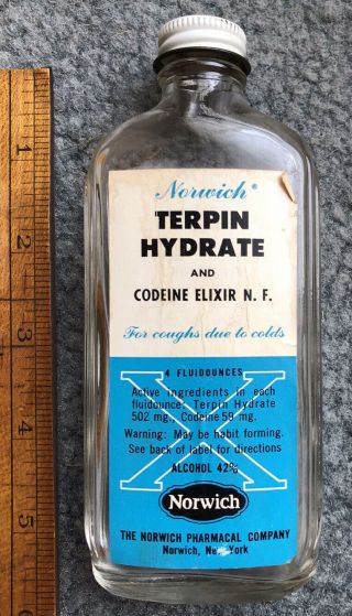 Vintage Codeine Terpin Hydrate Cough Syrup Bottle Empty
