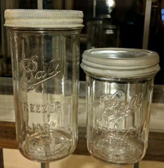 Two (2) Vintage Ball Freezer Jars Pint Quart With Lids (1)