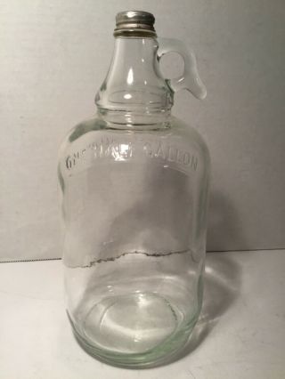 Vintage 1/2 Gallon Clear Glass Jug With Handle,  Bottle,  Tin Screw On Lid